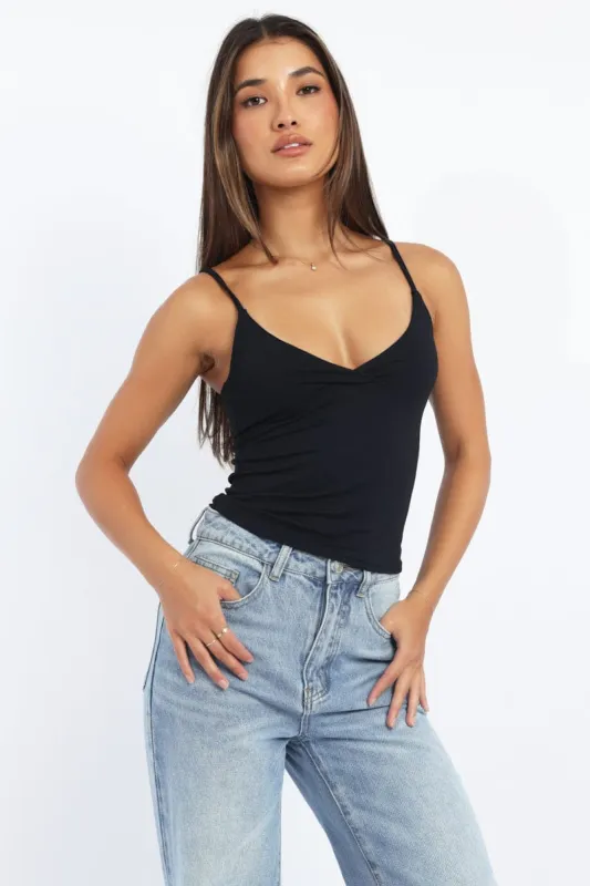 Black Supersoft Cami Top Cross Over sold by Ally Fashion