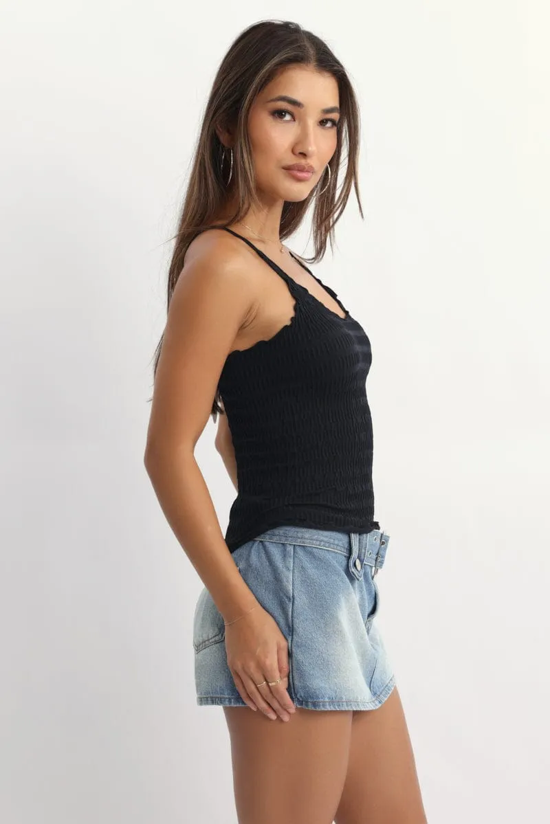 Black Textured Cami Top Seamless sold by Ally Fashion product image thumbnail 3