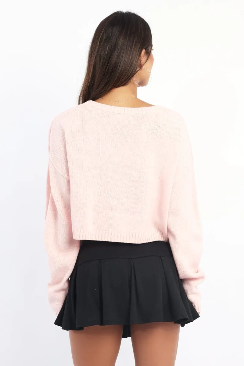 Pink Knit Jumper Long Sleeve Crew Neck sold by Ally Fashion product image thumbnail 4