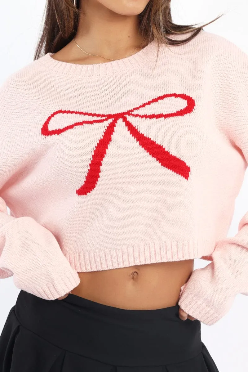 Pink Knit Jumper Long Sleeve Crew Neck sold by Ally Fashion product image thumbnail 5