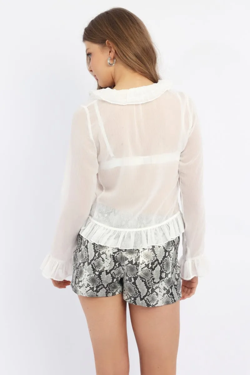 White Ruffle Top Long Sleeve sold by Ally Fashion product image thumbnail 4