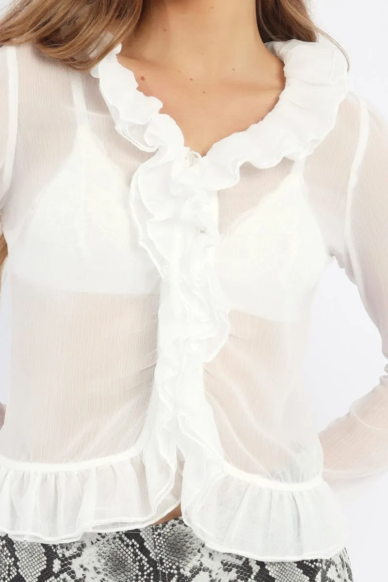 White Ruffle Top Long Sleeve sold by Ally Fashion product image thumbnail 5