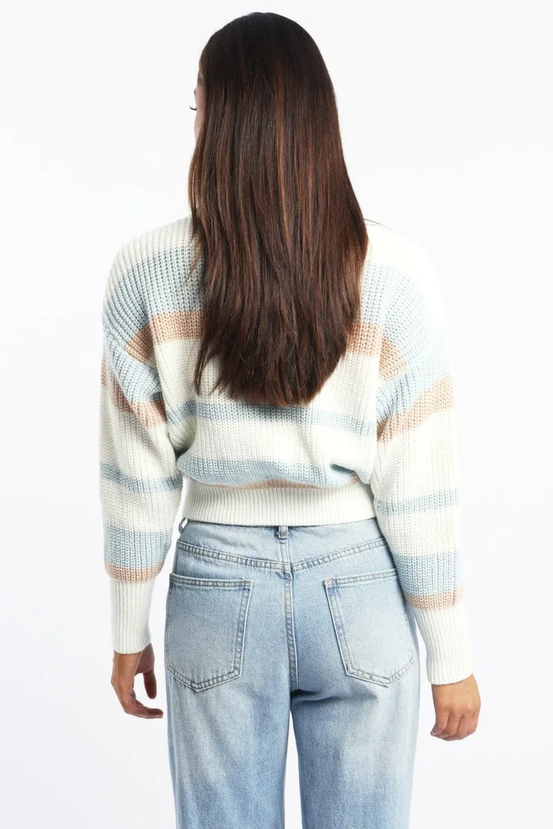Blue Stripe Knit Top Long Sleeve Color Block sold by Ally Fashion product image thumbnail 4
