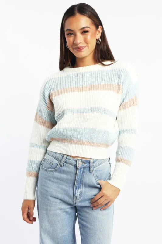 Blue Stripe Knit Top Long Sleeve Color Block sold by Ally Fashion