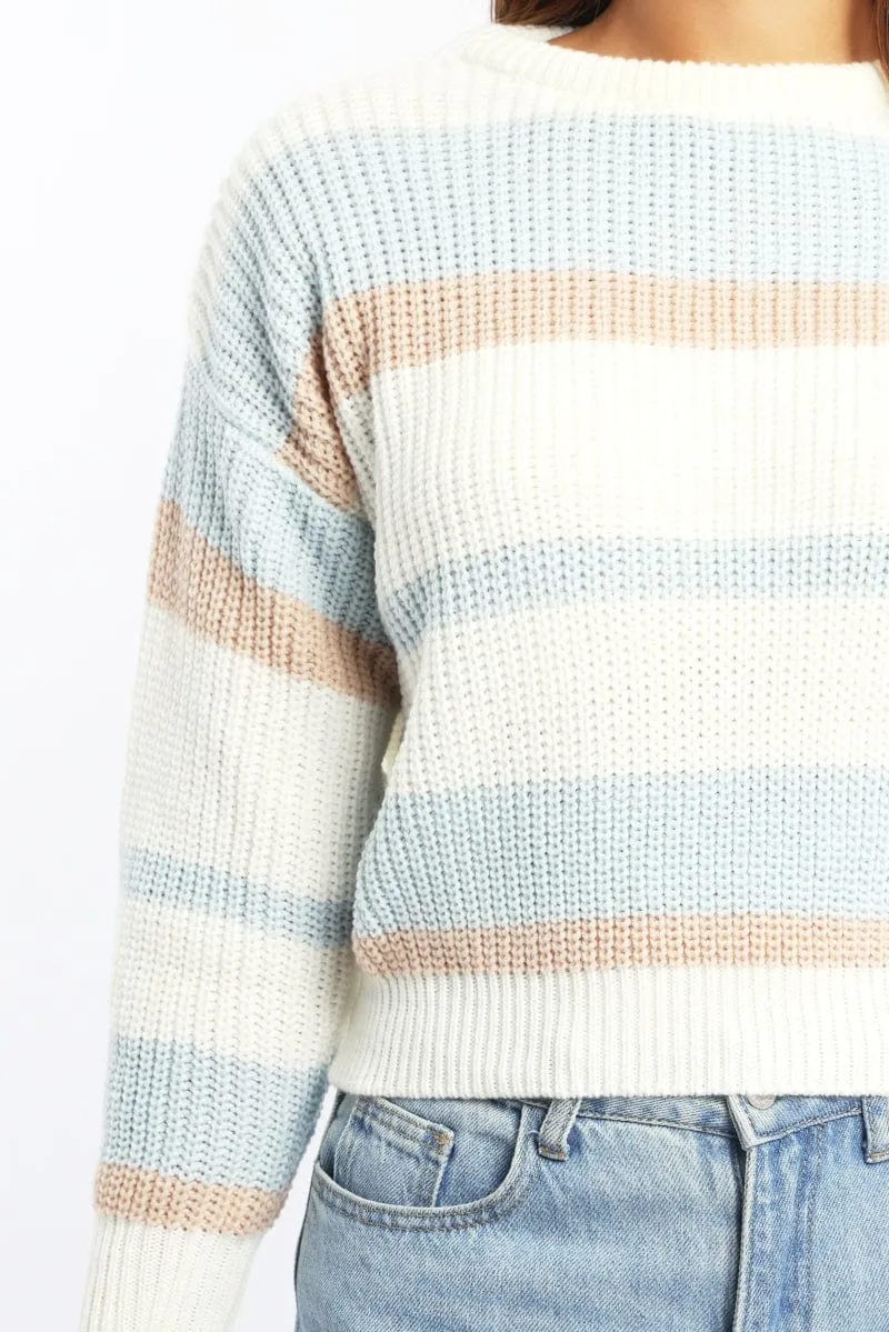Blue Stripe Knit Top Long Sleeve Color Block sold by Ally Fashion product image thumbnail 5