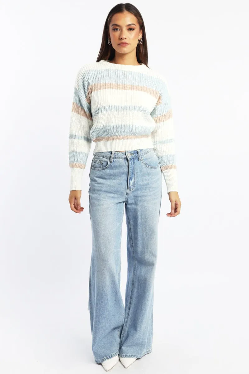 Blue Stripe Knit Top Long Sleeve Color Block sold by Ally Fashion product image thumbnail 2