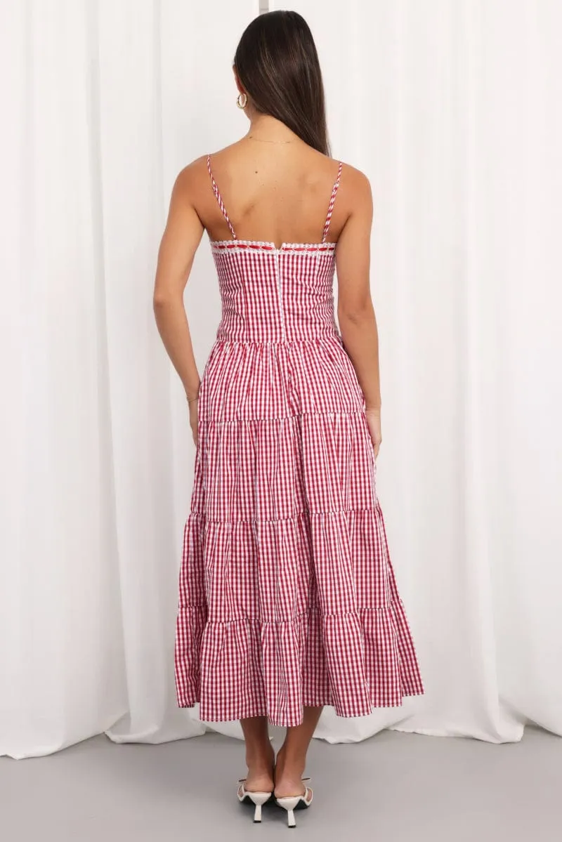 Red Check Maxi Dress Satin Tape Detail sold by Ally Fashion product image thumbnail 4