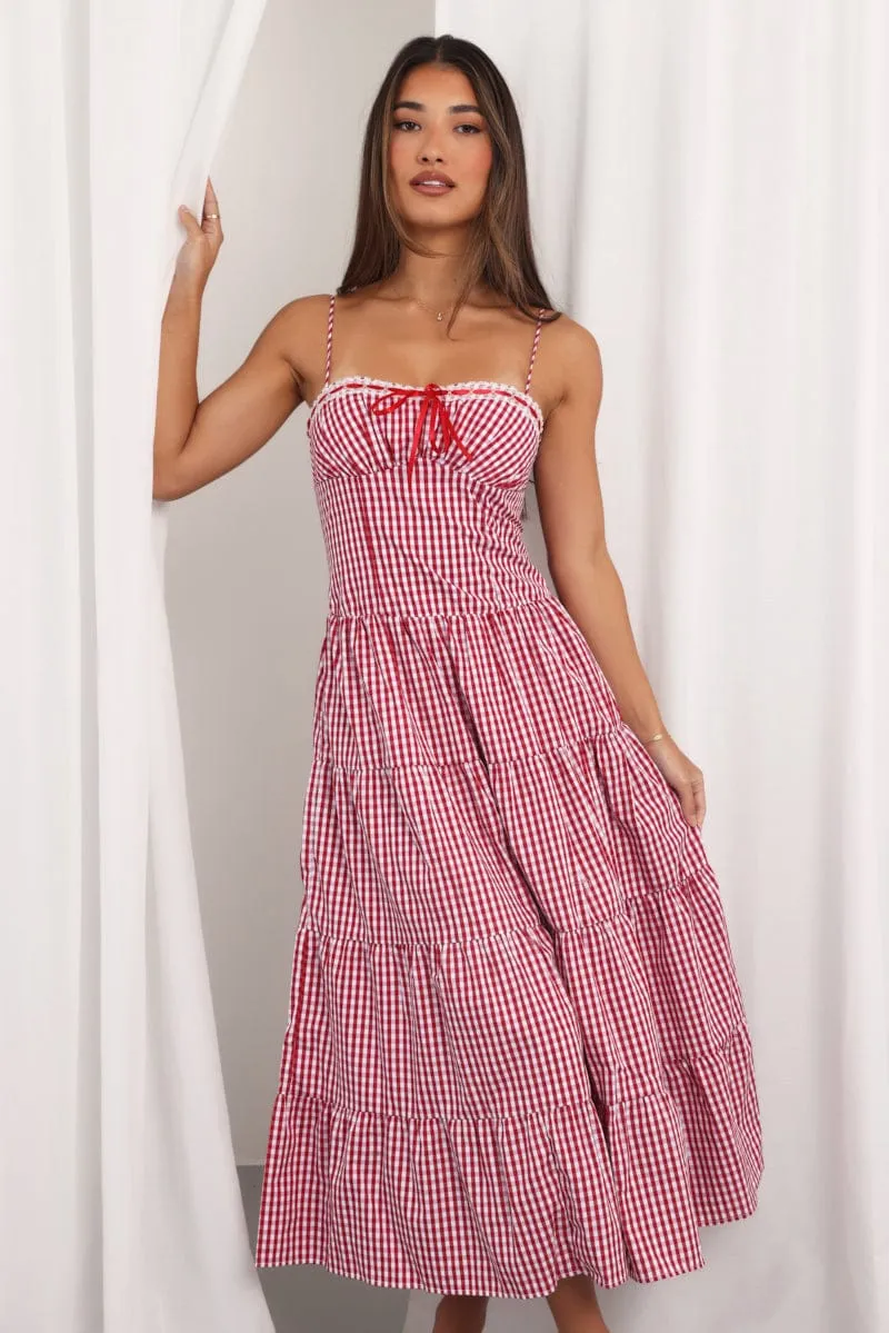 Red Check Maxi Dress Satin Tape Detail sold by Ally Fashion product image thumbnail 2