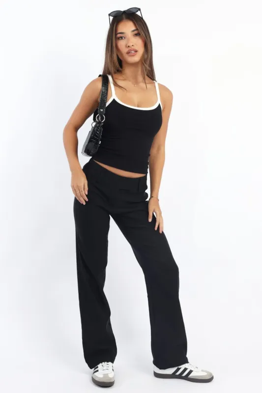 Black Straight Fit Low Rise Pants sold by Ally Fashion