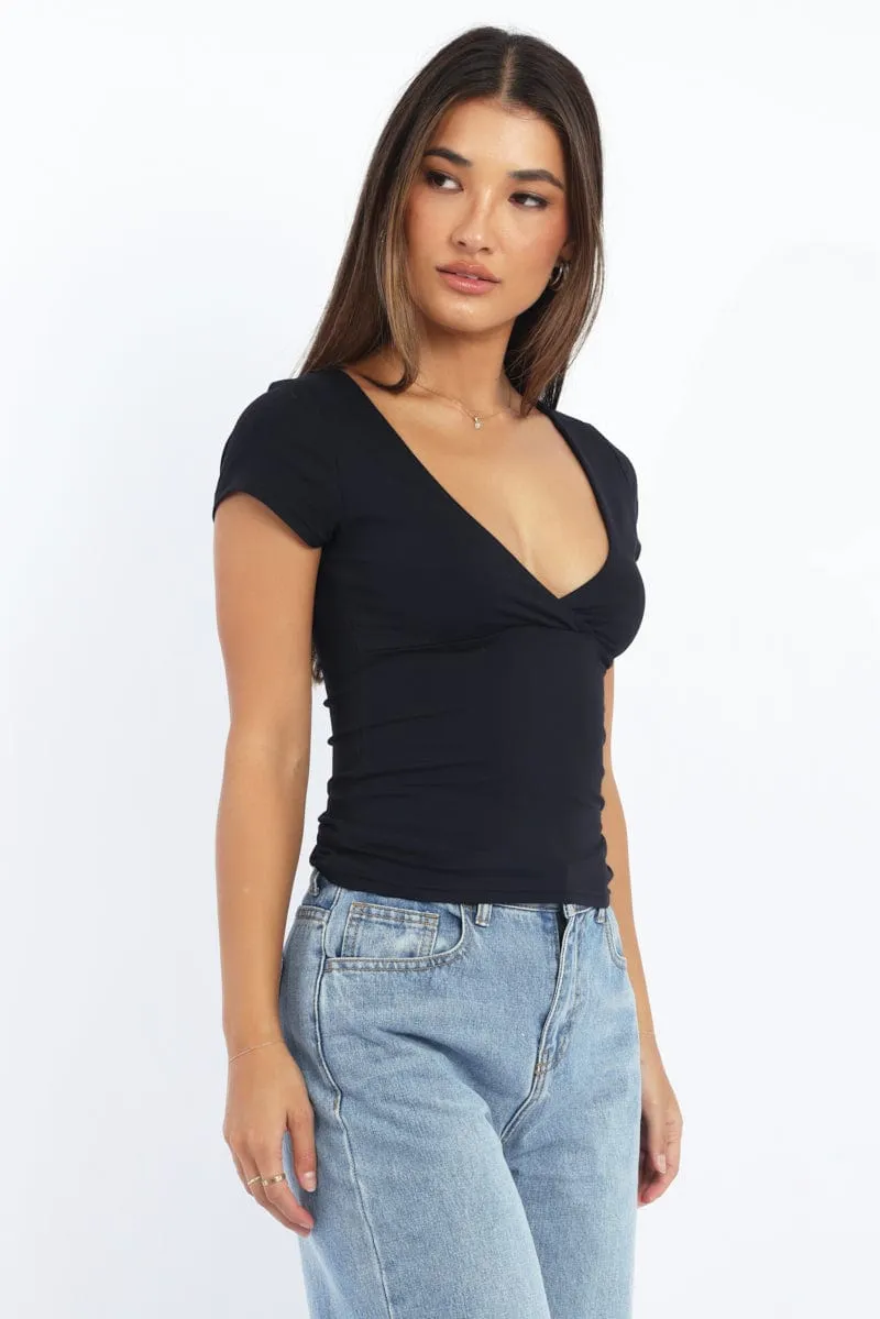 Black Supersoft Top Short Sleeve Cross Over sold by Ally Fashion product image thumbnail 3