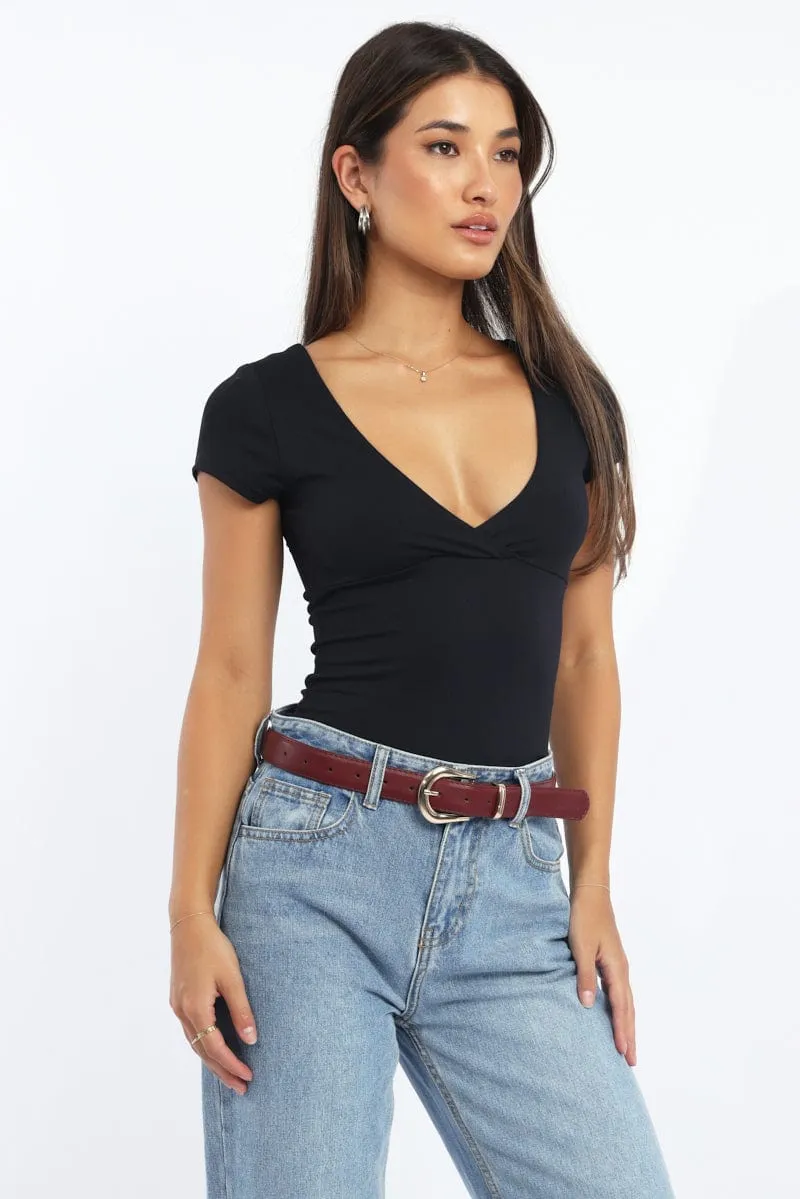 Black Supersoft Top Short Sleeve Cross Over sold by Ally Fashion