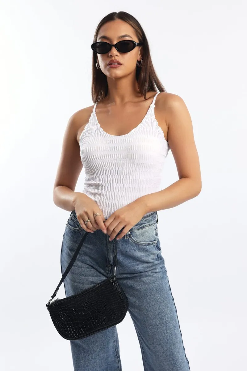 White Textured Cami Top Seamless sold by Ally Fashion