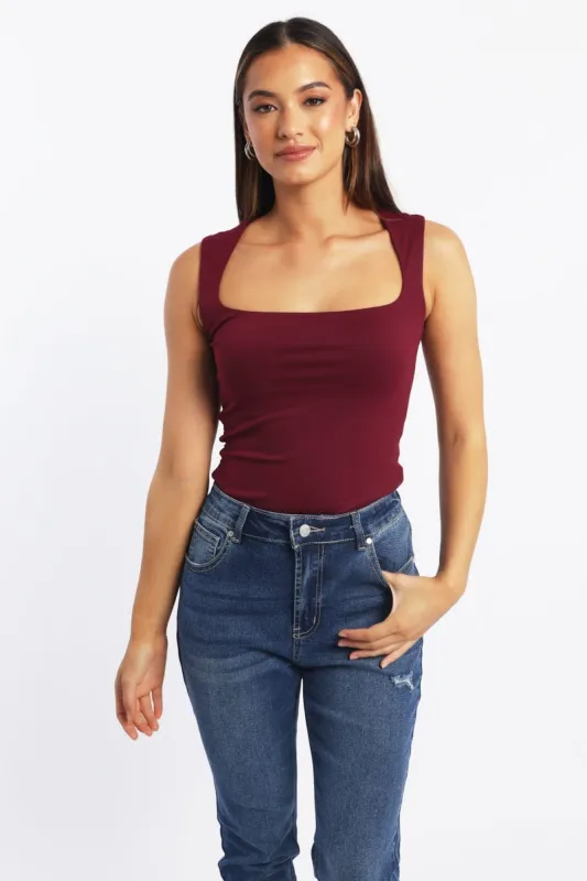 Red Supersoft Tank Top Square Neck Double Layered sold by Ally Fashion