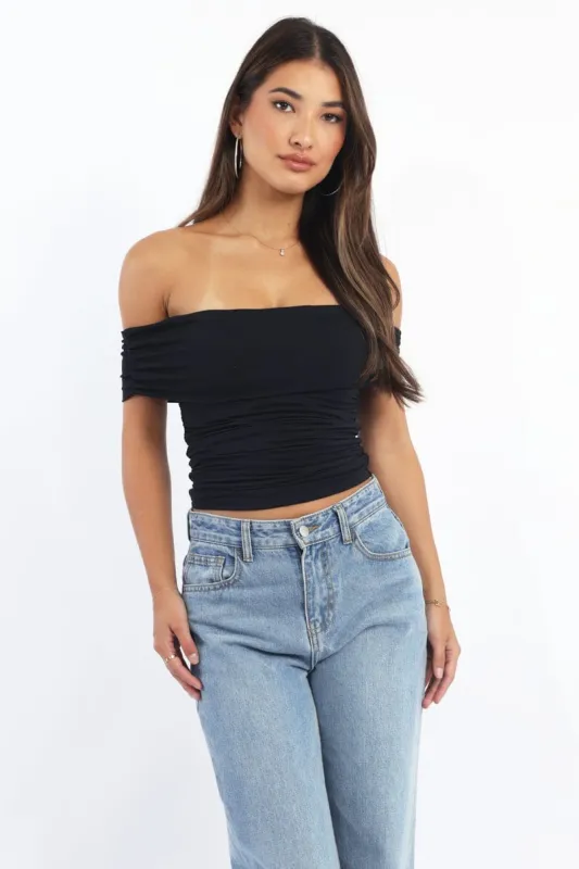 Black Off Shoulder Top Supersoft sold by Ally Fashion