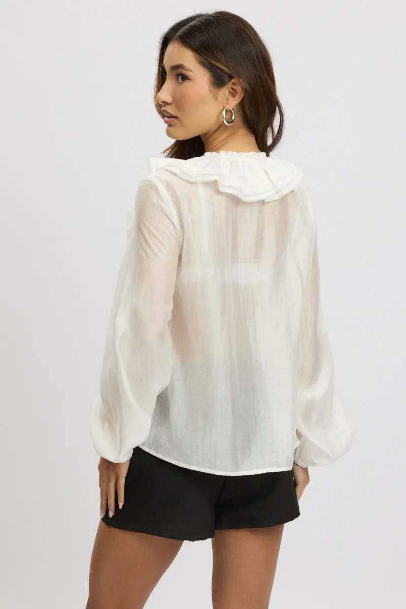White Poet's Top V Neck Long Sleeve Frilled sold by Ally Fashion product image thumbnail 5