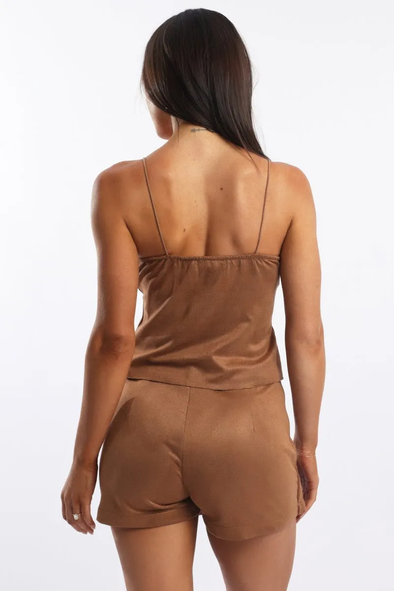 Beige Suede Cami Top Sleeveless Sweetheart Neckline sold by Ally Fashion product image thumbnail 4