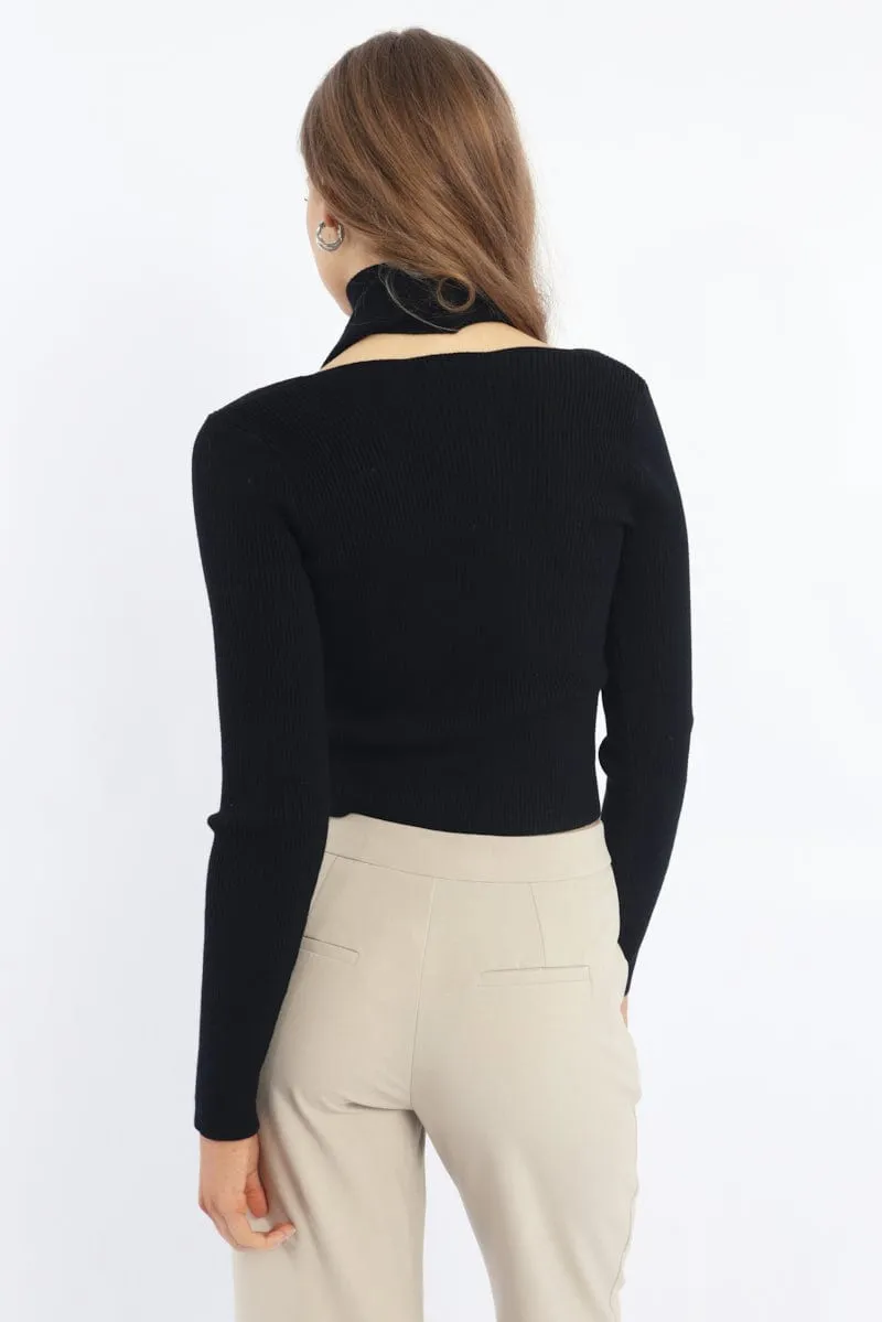 Black Knit Top Long Sleeve Scarf sold by Ally Fashion product image thumbnail 4