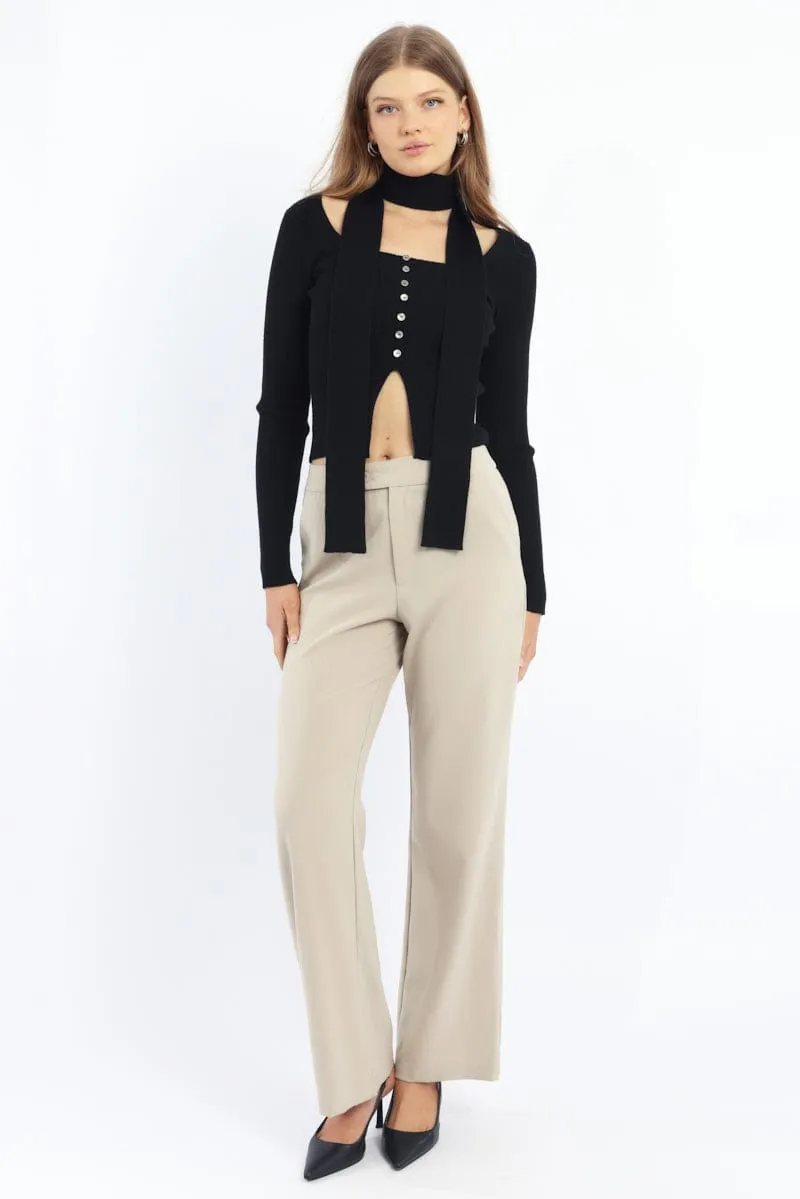 Black Knit Top Long Sleeve Scarf sold by Ally Fashion product image thumbnail 2