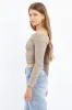 Green Knit Top Long Sleeve Off Shoulder Zip Front sold by Ally Fashion