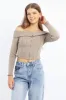 Green Knit Top Long Sleeve Off Shoulder Zip Front sold by Ally Fashion