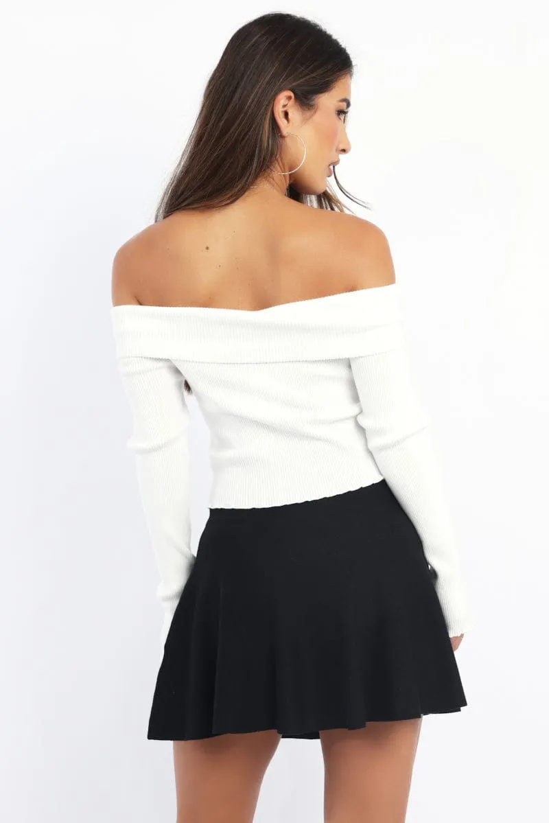 White Knit Top Long Sleeve Off Shoulder Zip Front sold by Ally Fashion product image thumbnail 4