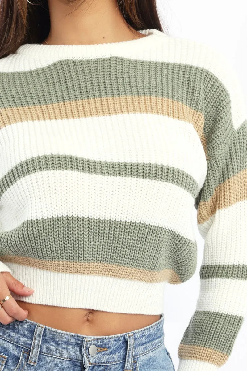 Green Stripe Knit Top Long Sleeve Color Block sold by Ally Fashion product image thumbnail 5