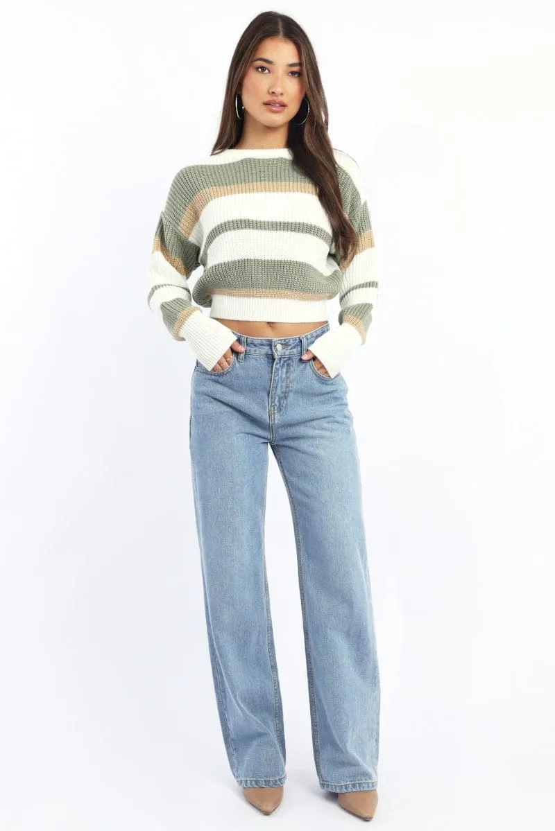 Green Stripe Knit Top Long Sleeve Color Block sold by Ally Fashion product image thumbnail 2