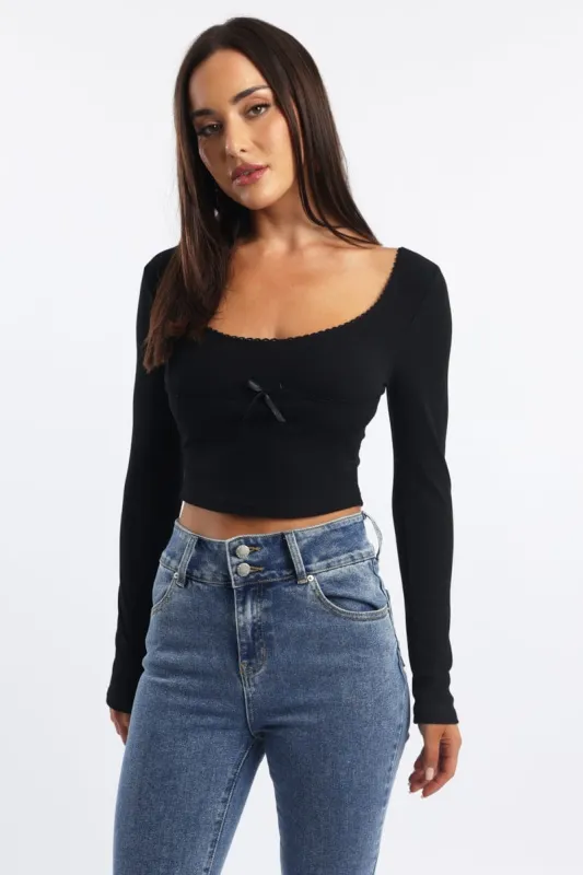 Black Top Short Sleeve Scoop Neck Long Sleeve sold by Ally Fashion