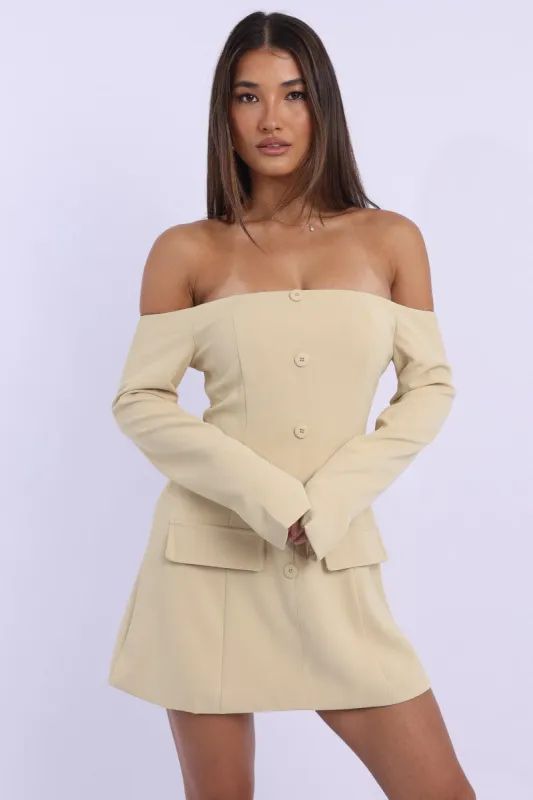 Yellow Off Shoulder Mini Dress Long Sleeve sold by Ally Fashion