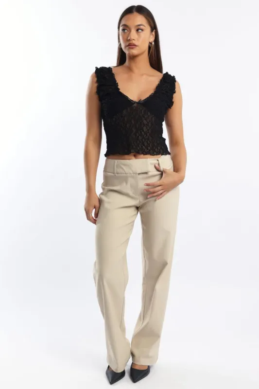 Beige Straight Fit Low Rise Pants sold by Ally Fashion