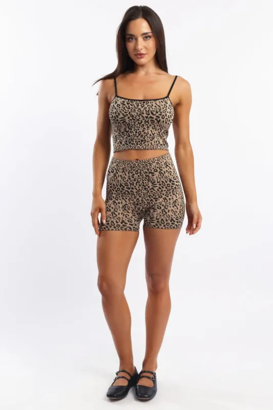 Brown Animal Print Biker Short Seamless sold by Ally Fashion