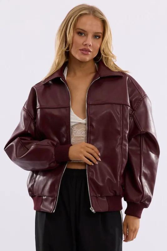 Red Bomber Jacket Faux Leather sold by Ally Fashion