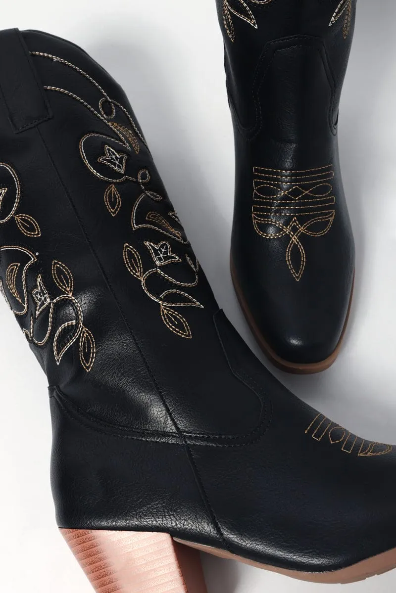 Black Embroidered Western Cowboy Boots sold by Ally Fashion product image thumbnail 3