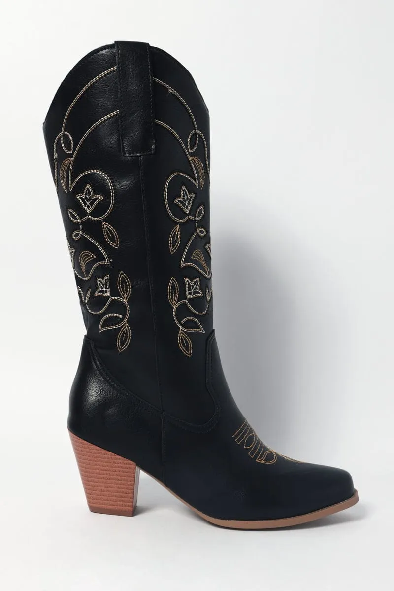 Black Embroidered Western Cowboy Boots sold by Ally Fashion product image thumbnail 2