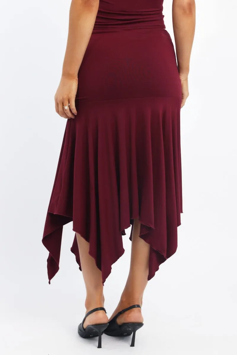 Red Scarf Hem Skirt High Rise Midi Asymm Supersoft sold by Ally Fashion product image thumbnail 4