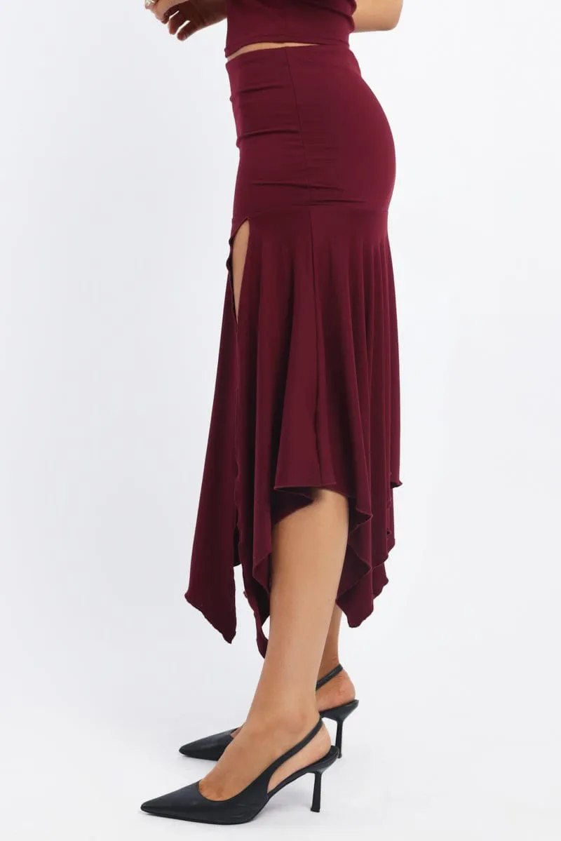 Red Scarf Hem Skirt High Rise Midi Asymm Supersoft sold by Ally Fashion product image thumbnail 3