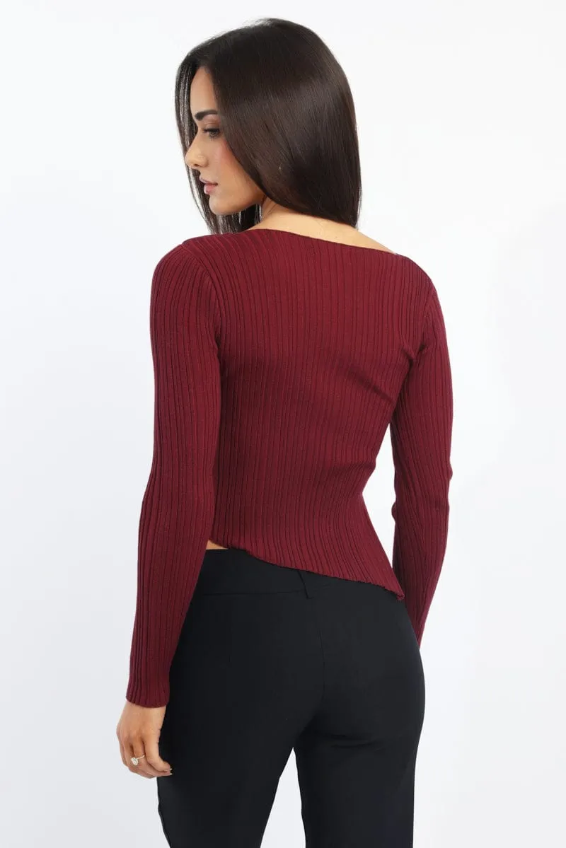 Red Knit Top Long Sleeve Cut Out sold by Ally Fashion product image thumbnail 4