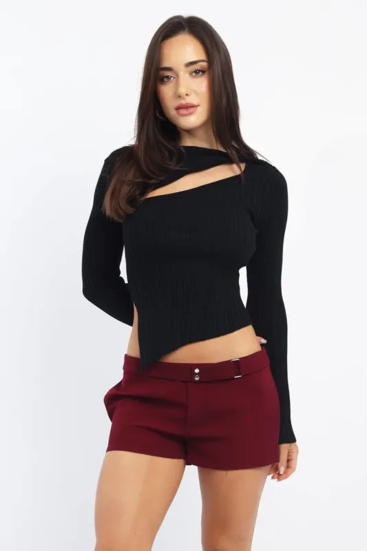 Black Knit Top Long Sleeve Cut Out sold by Ally Fashion