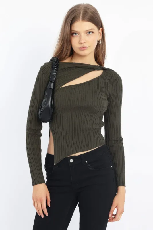 Green Knit Top Long Sleeve Cut Out sold by Ally Fashion