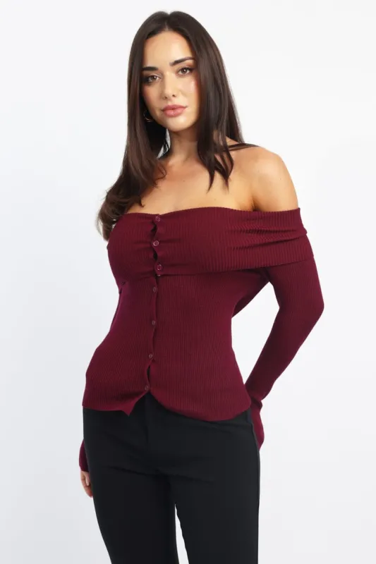 Red Knit Cardigan Long Sleeve Bardot sold by Ally Fashion