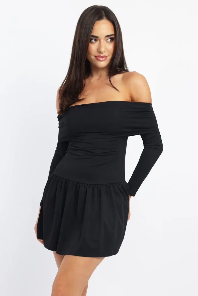 Black Off Shoulder Mini Dress sold by Ally Fashion