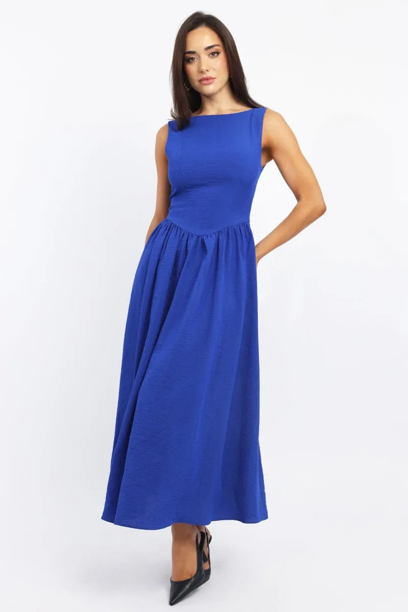 Blue Dropped Waist Maxi Dress sold by Ally Fashion
