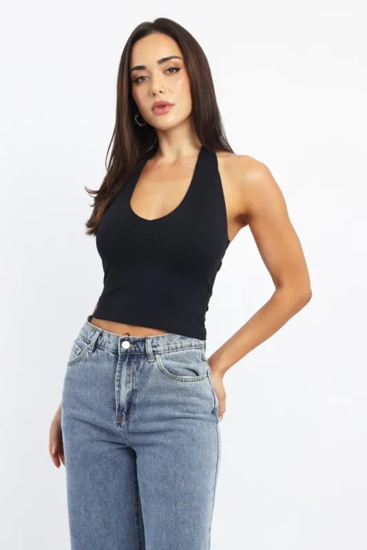 Black Supersoft Halter Neck Top sold by Ally Fashion