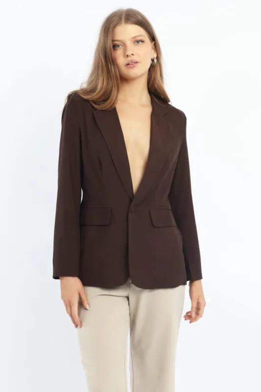Brown Blazer Long Sleeve sold by Ally Fashion