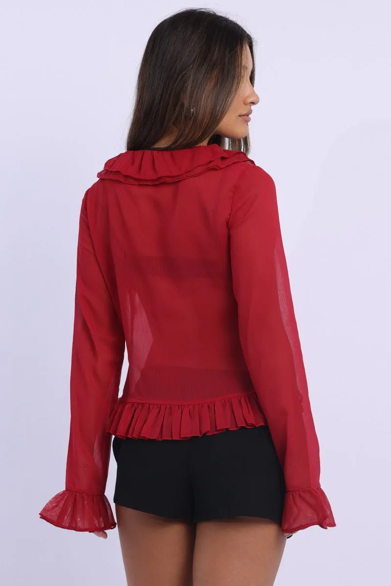 Red Ruffle Top Long Sleeve sold by Ally Fashion product image thumbnail 4
