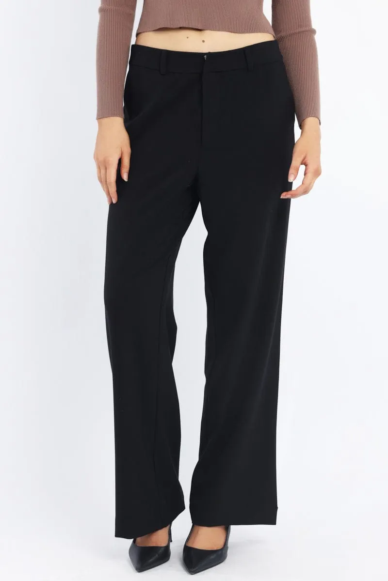 Black Wide Leg Pants Mid Rise sold by Ally Fashion product image thumbnail 2