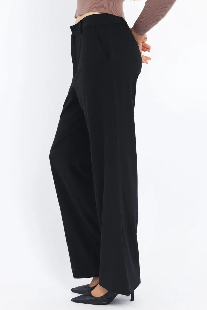 Black Wide Leg Pants Mid Rise sold by Ally Fashion product image thumbnail 3