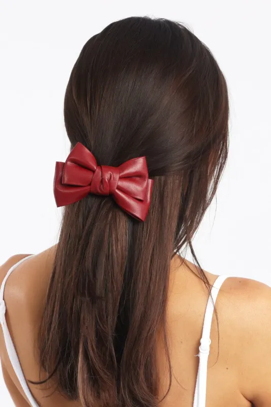 Red Pu Bow Hair Clip sold by Ally Fashion