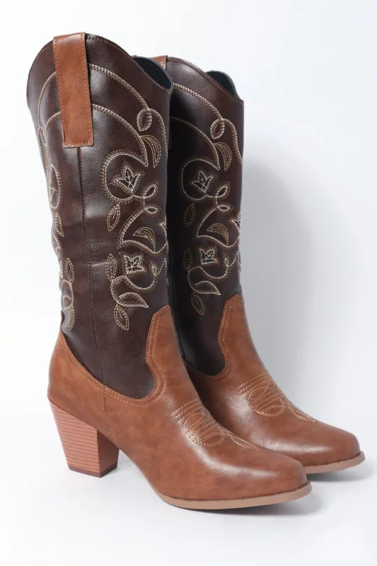 Brown Embroidered Western Cowboy Boots sold by Ally Fashion