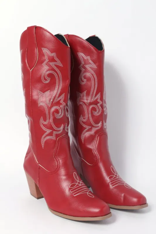 Red Embroidered Western Cowboy Boots sold by Ally Fashion